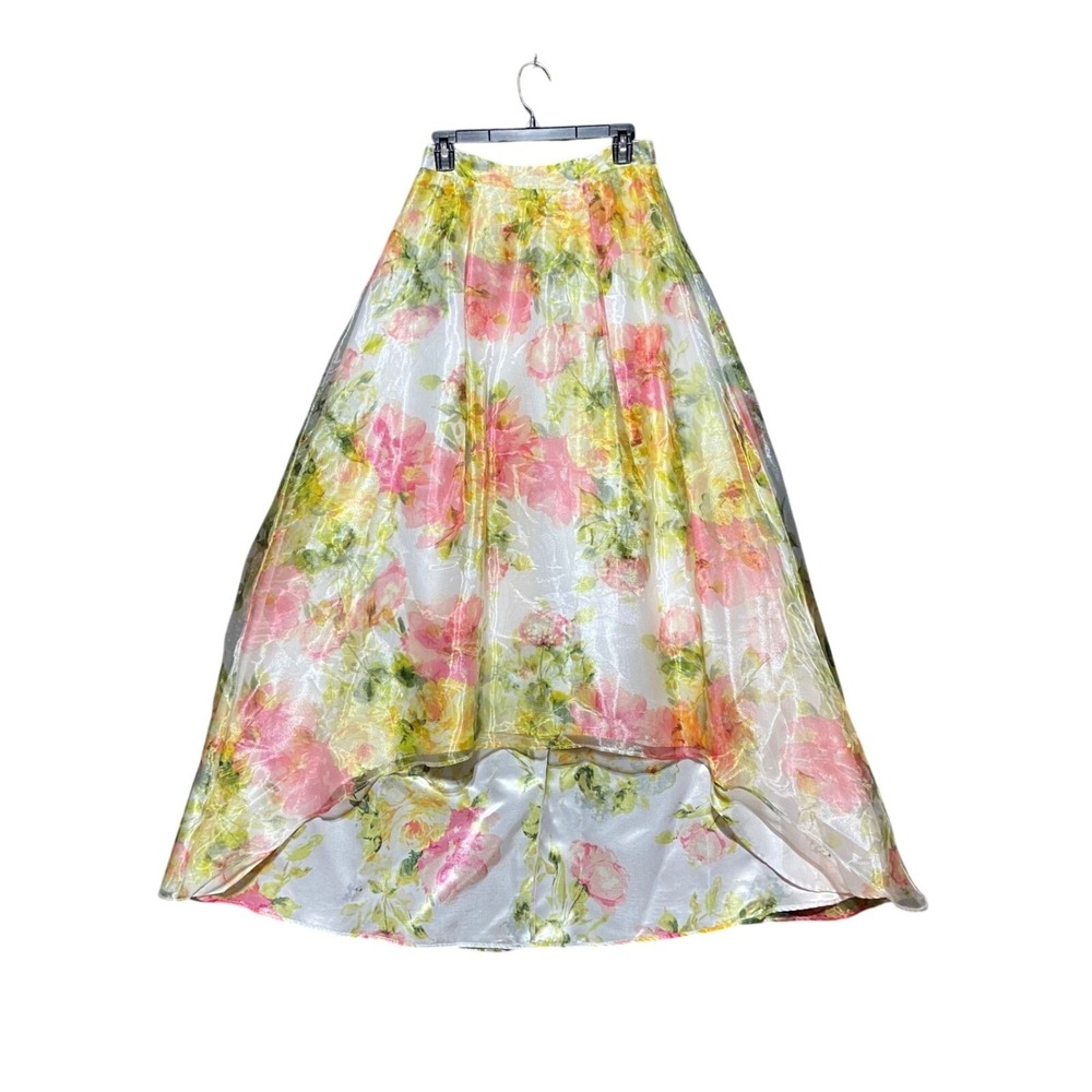 City Studio Womens Floral High-Low Maxi Skirt White Pink Yellow Size 7 Fairycore